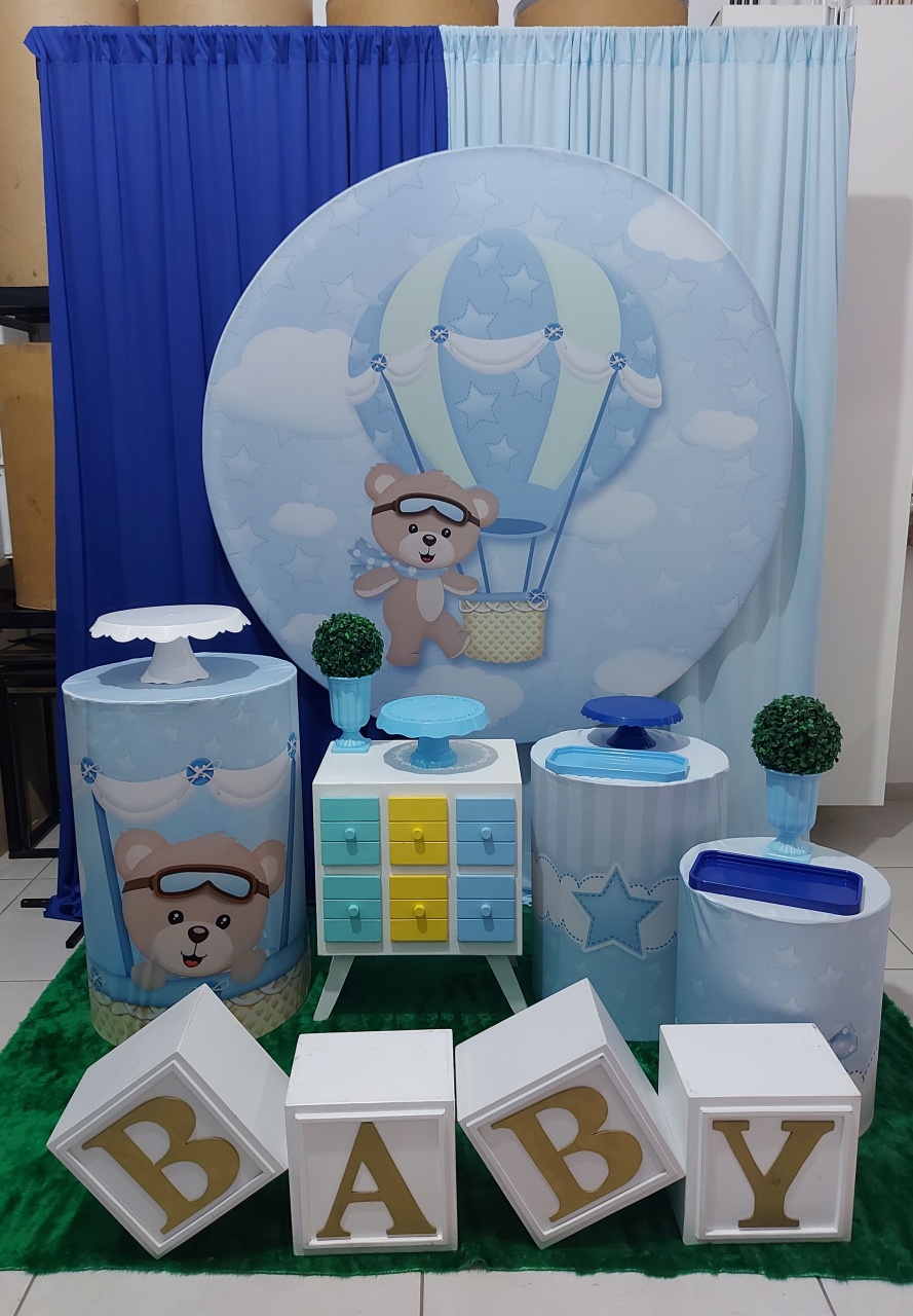 Kit Decor Urso Baloeiro Azul - Magic Pegue e Monte / Day Larocca Locação de Vestido de Festa