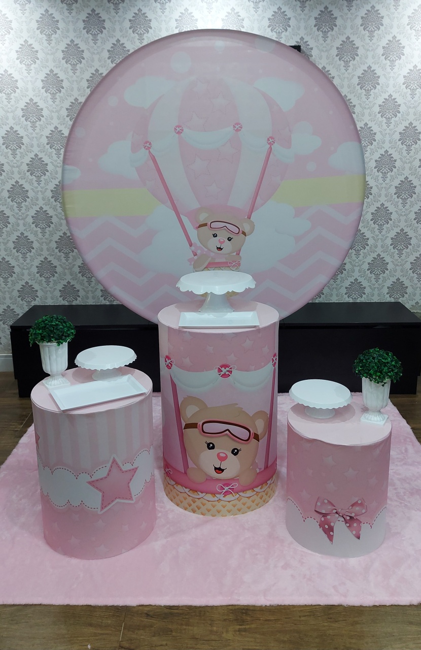 Kit Base Ursa Baloeira Rosa - Magic Pegue e Monte / Day Larocca Locação de Vestido de Festa