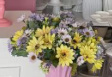 Arranjo Margaridas Amarela E Lilas - D'fest decor- pegue e monte 