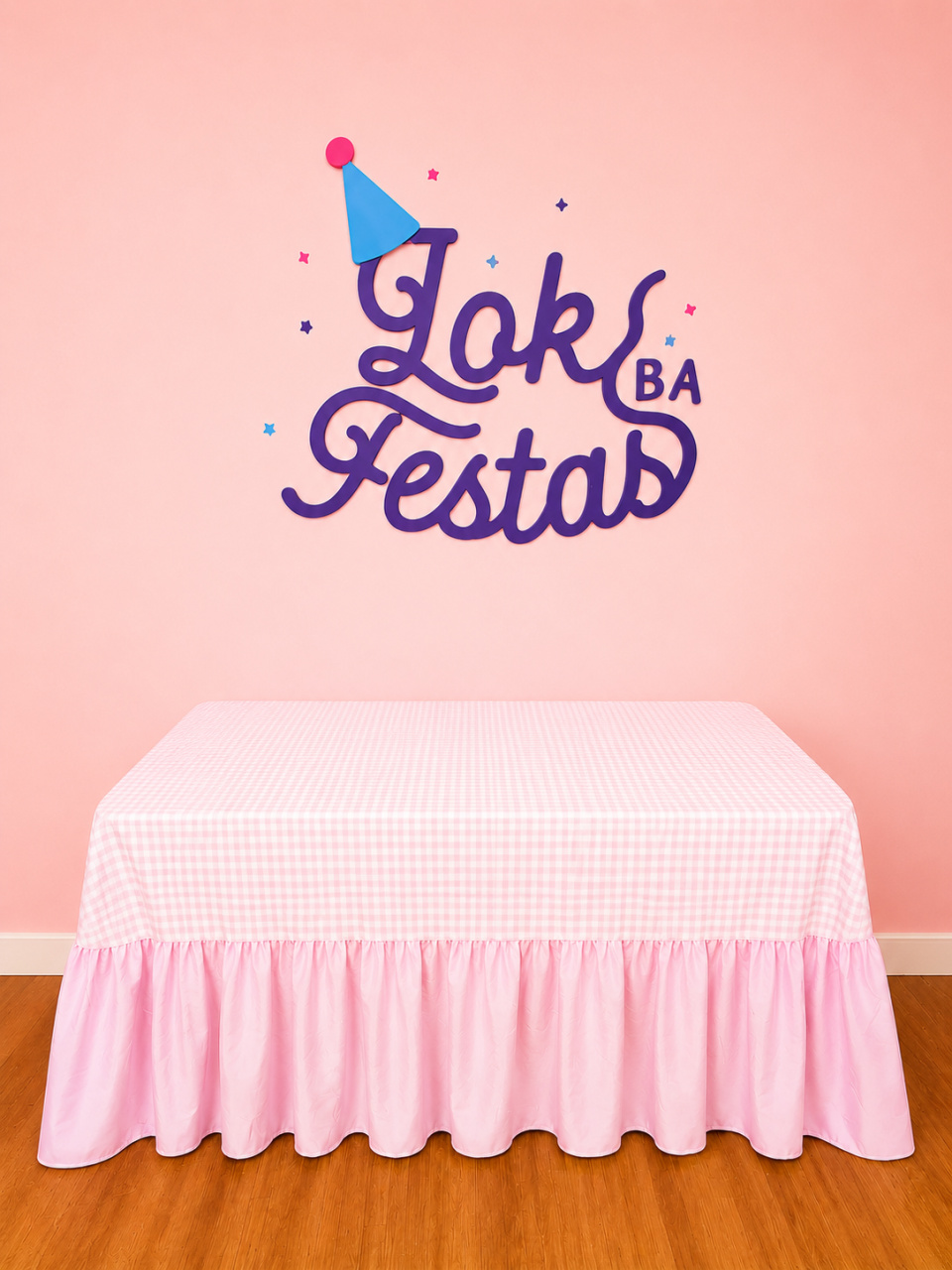 Toalha de Babado Rosa Com Quadriculado - Lok Festas.BA