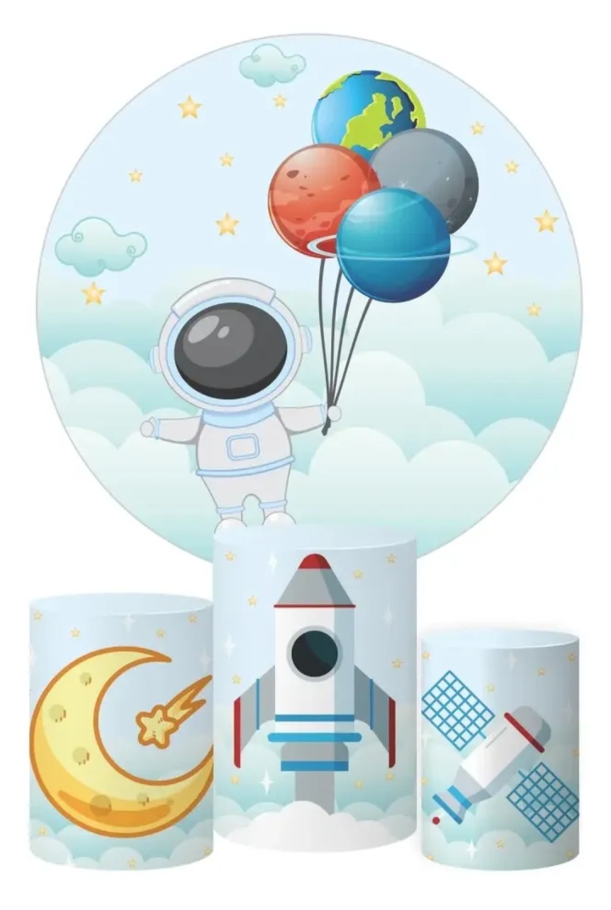 Sublimação Painel Circular E Cilindros - Astronauta - Lok Festas.BA