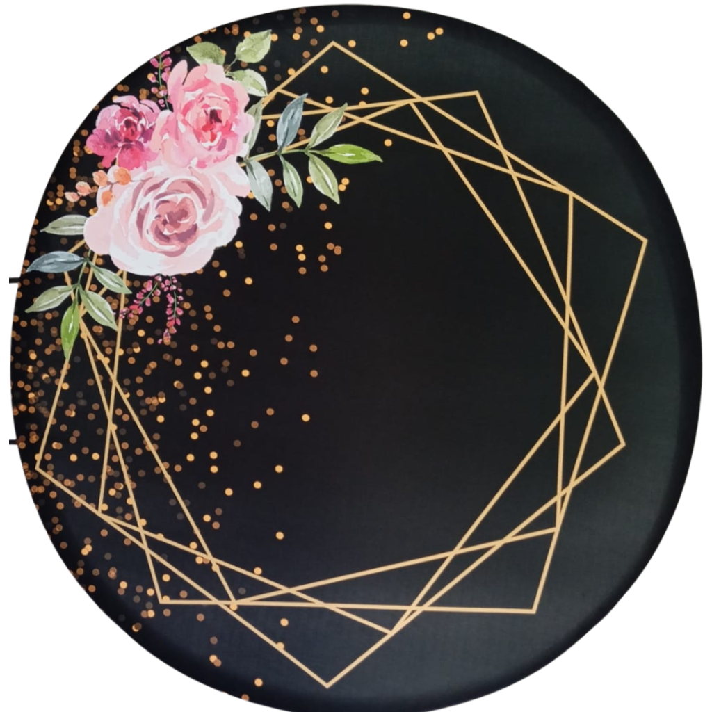 Capa Para Painel Preto Com Flor Rosa  1,50M. - Rocha Decorações