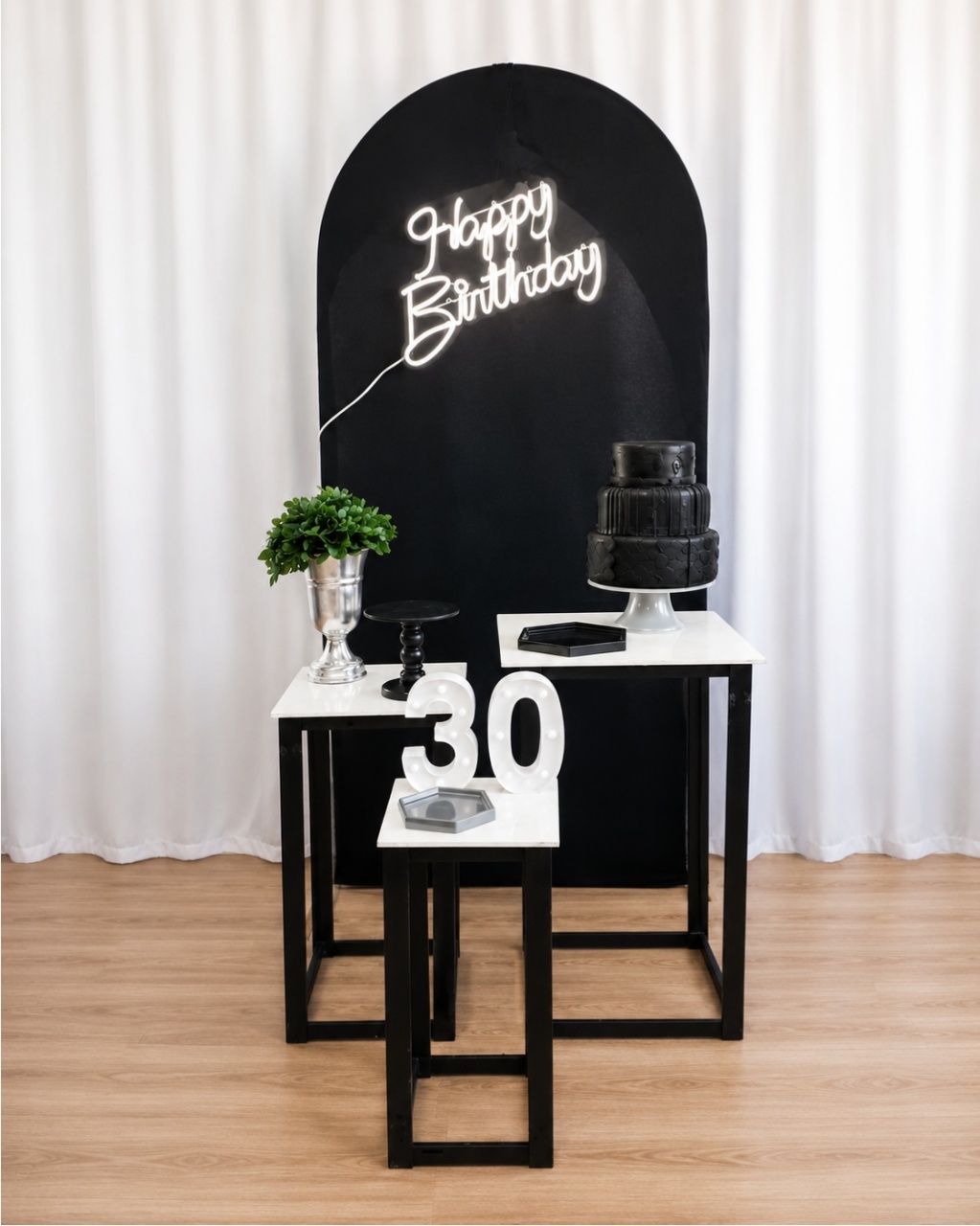 Happy Birthday Preto E Prata Composição - Rocha Decorações Pegue e Monte Itatiba