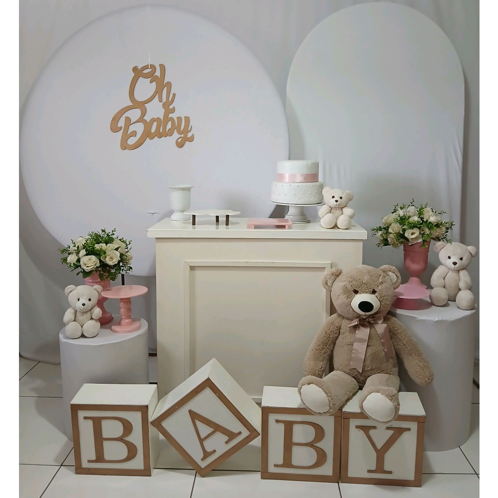 Oh Baby Branco E Rosa Cha Bebe Menina Composição - Rocha Decorações