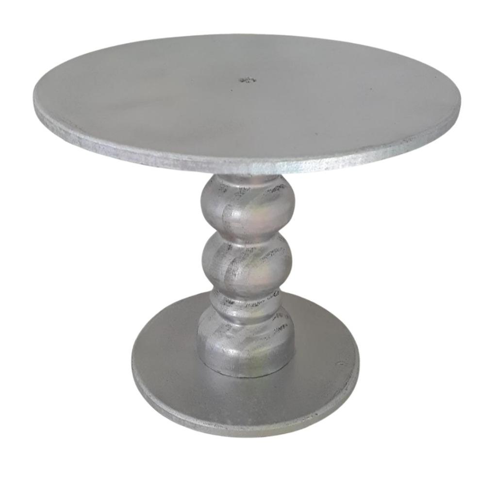 Bandeja Mdf Torneada Prata M - Cinza,Prata - Rocha Decorações