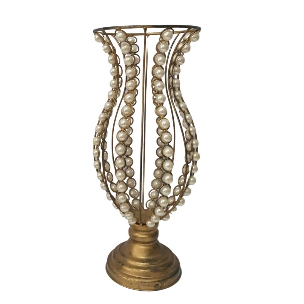 Vaso Perolas Aramado Dourado - Rocha Decorações