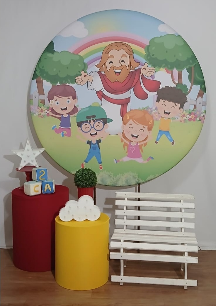Jesus E As Crianças Area de Foto Com Banco - Rocha Decorações