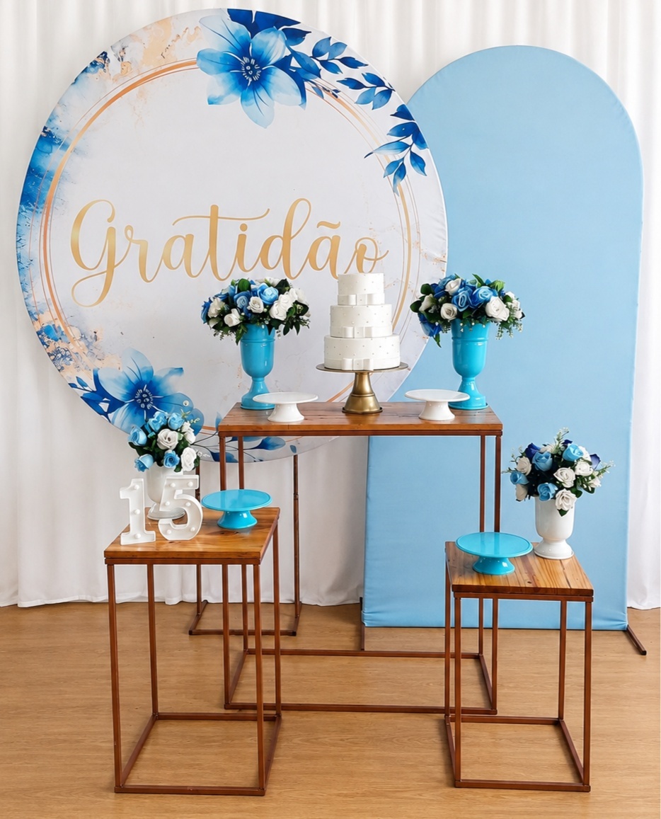 Gratidão Azul 15 Anos Composição - Rocha Decorações Pegue e Monte Itatiba