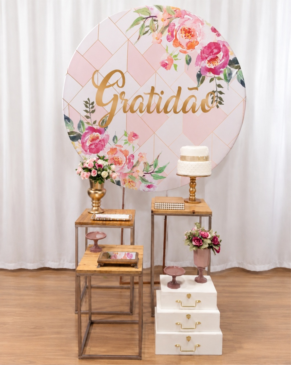 Gratidão Rosa E Dourado Composiçãok-8632 - Rocha Decorações Pegue e Monte Itatiba