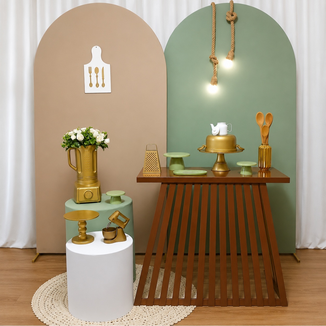Cha de Cozinha Verde E Nude Composição 3153 - Rocha Decorações Pegue e Monte Itatiba