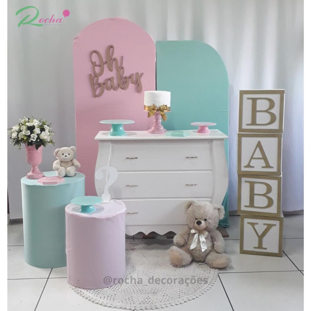 Oh Baby Revelação Verde E Rosa Composição - Rocha Decorações