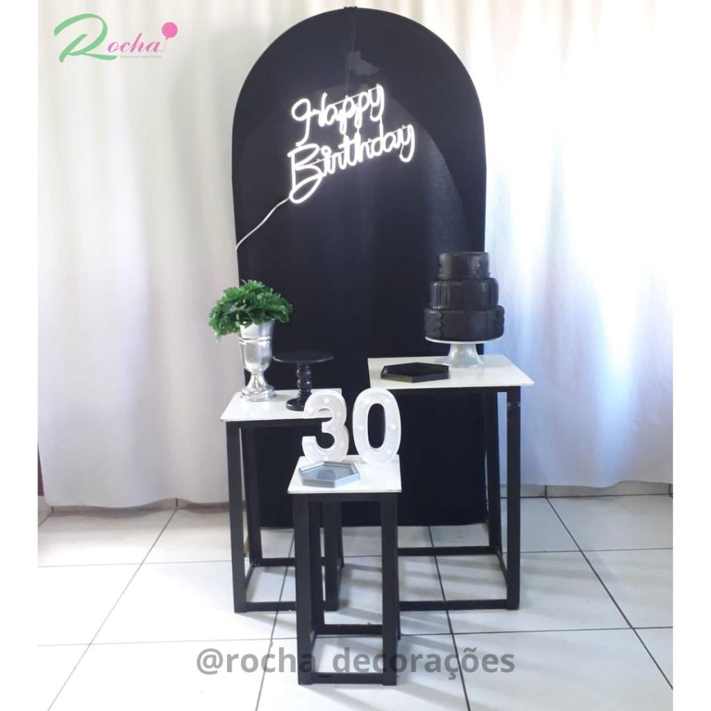 Happy Birthday Preto E Prata Composição - Rocha Decorações