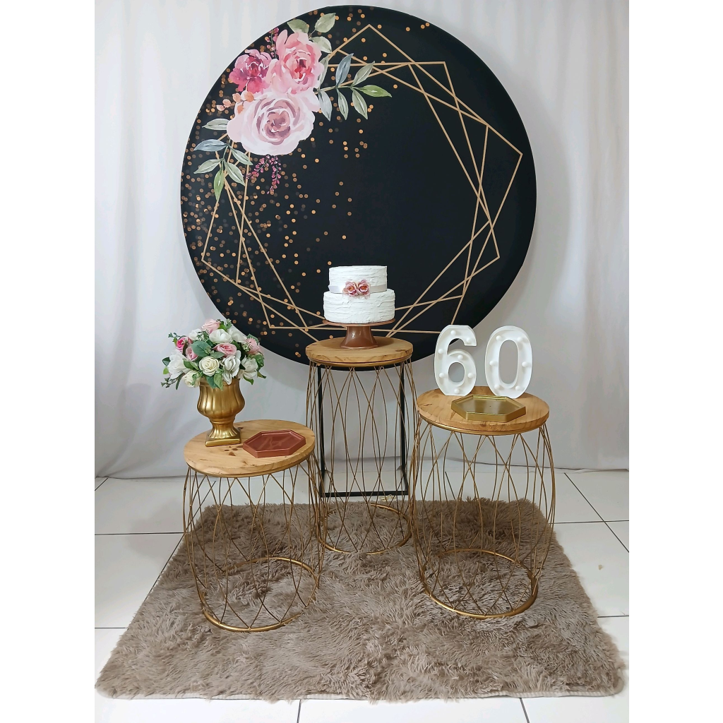 Floral Preto, Dourado E Rose Com Garden Kit Premium - Rocha Decorações