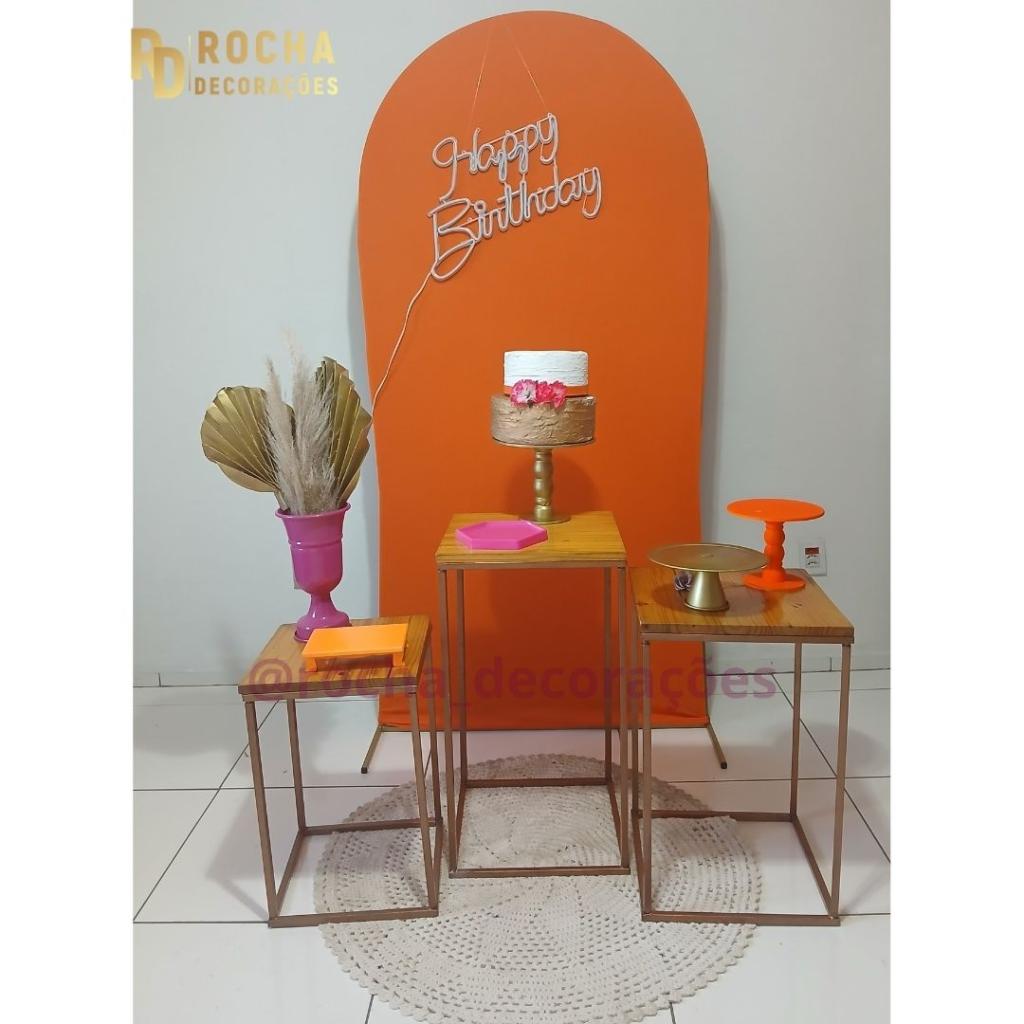 Happy Birthday Laranja Pink E Dourado Composição - Rocha Decorações