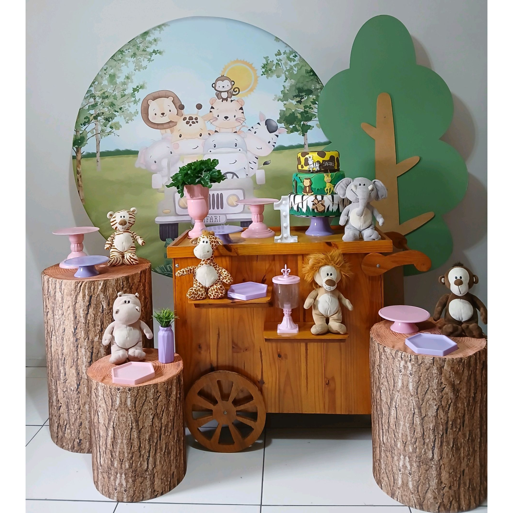 Safari Rosa Composição Com Painel Arvore - Rocha Decorações