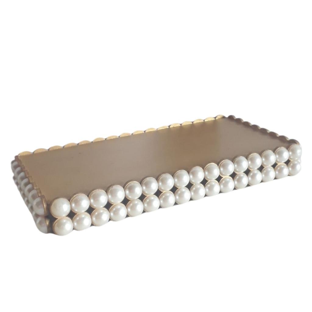 Bandeja de Mdf Retangular Dourado E Perola - Dourado,Peroal - Rocha Decorações