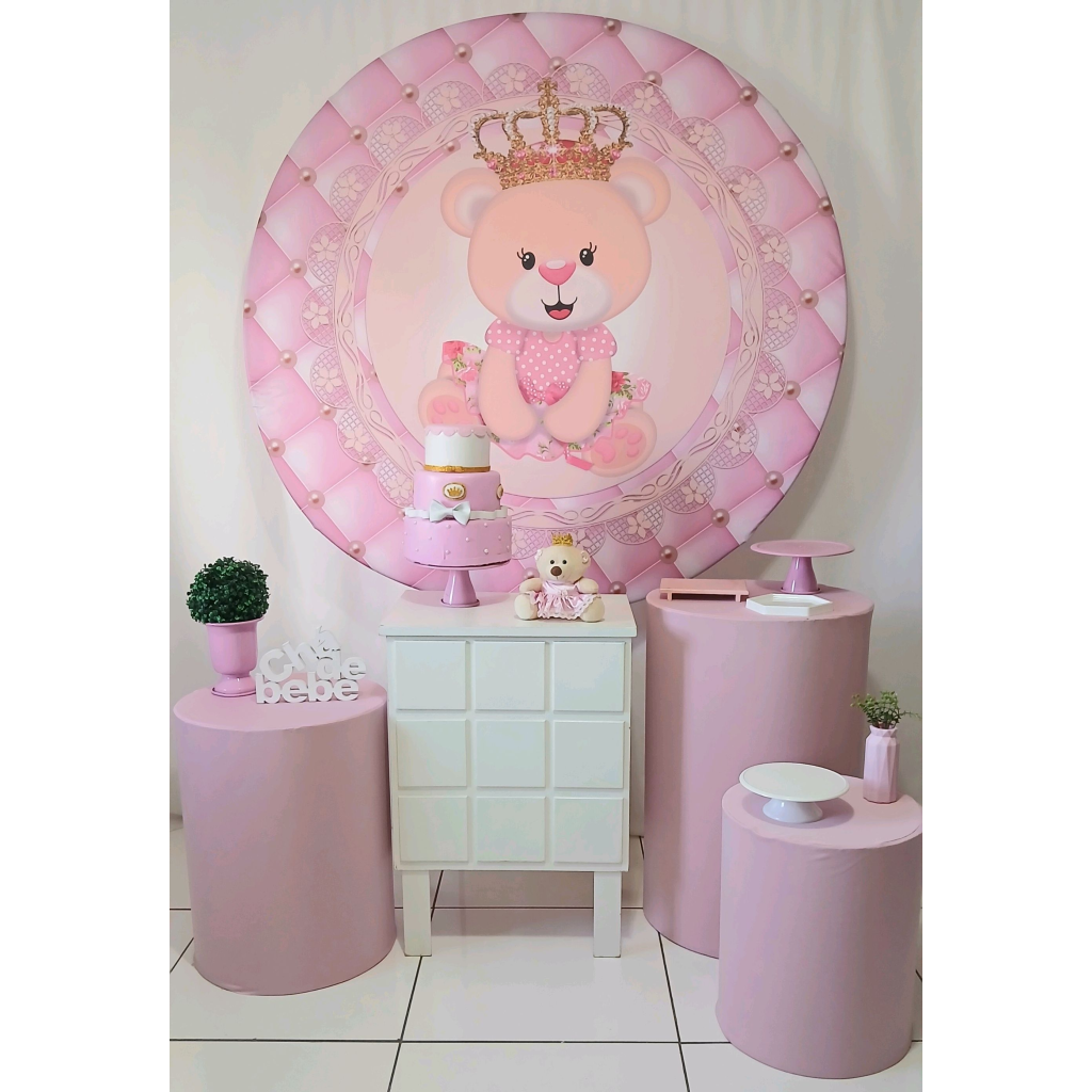 Cha de Bebe Ursa Rosa Coroa Cha Bebe Kit Plus - Rocha Decorações