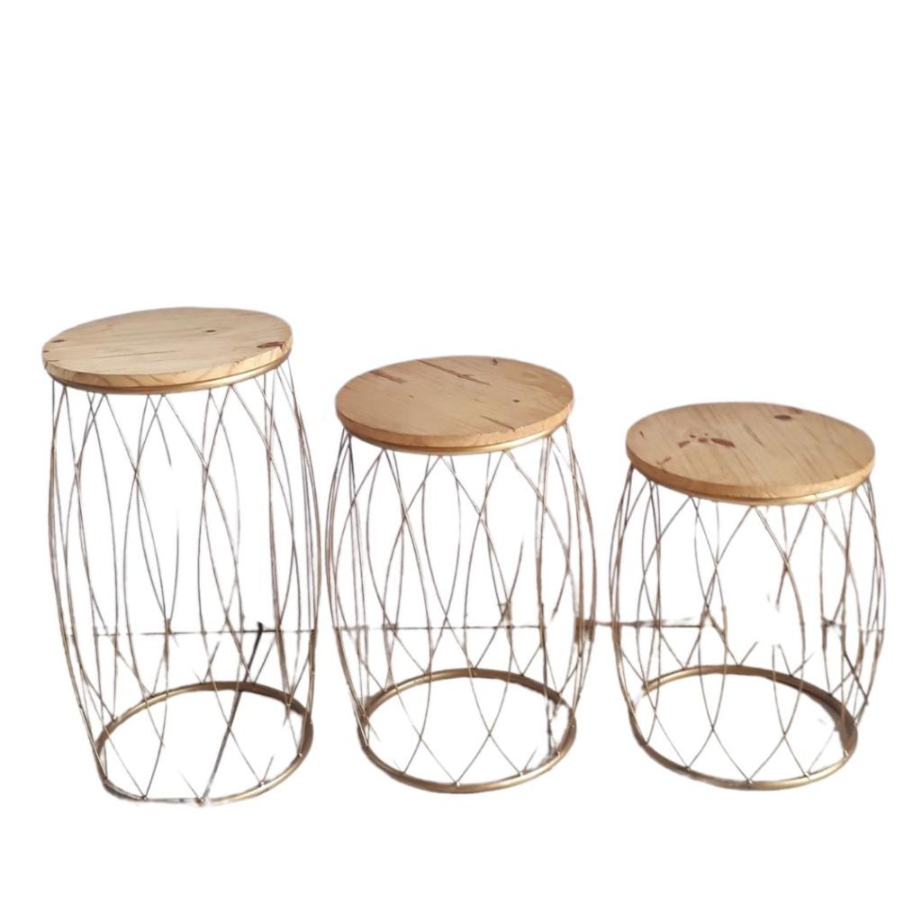 Trio de Mesa Ferro Garden Dourado - Rocha Decorações