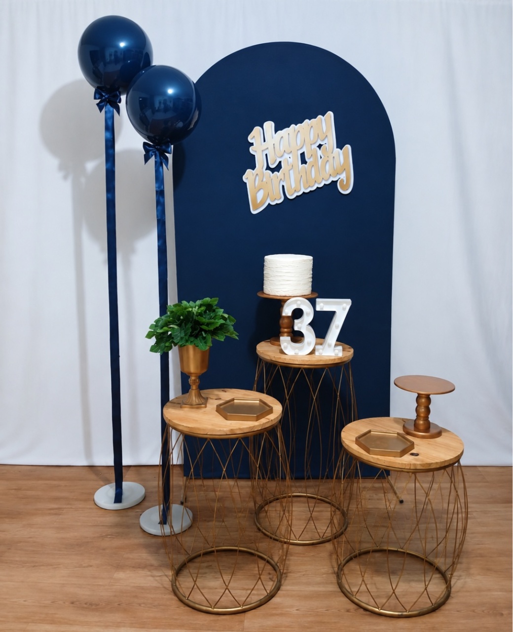 Adulto Happy Birthday Azul E Dourado K-4597 - Rocha Decorações Pegue e Monte Itatiba