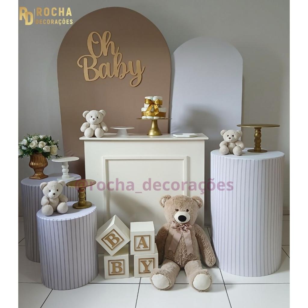 Cha de Bebe Ou Revelação Branco E Dourado Composição 004 - Rocha Decorações