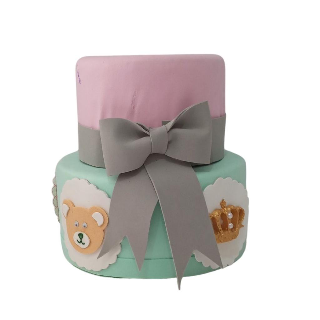 Bolo Cenógrafico/ Fake Urso Verde E Rosa Chá Revelação E Cha de Bebe - Rocha Decorações