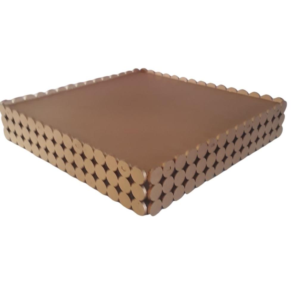 Bandeja Mdf Quadrada Dourado M - Dourado - Rocha Decorações