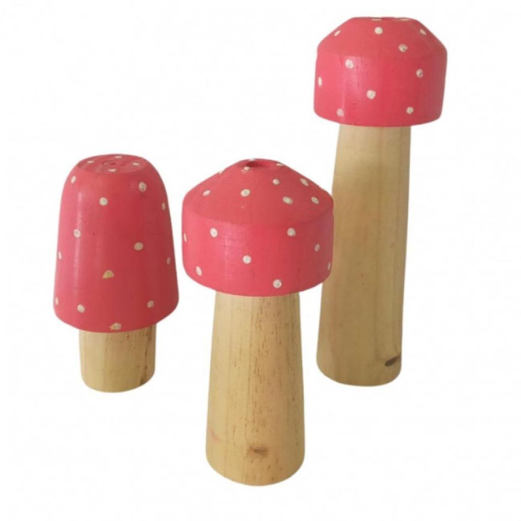 Trio de Cogumelos Vermelho - Rocha Decorações