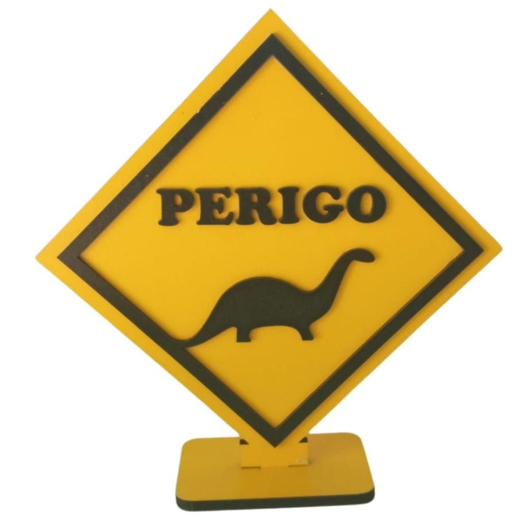 Placa Perigo Dinossauro Amarela - Rocha Decorações