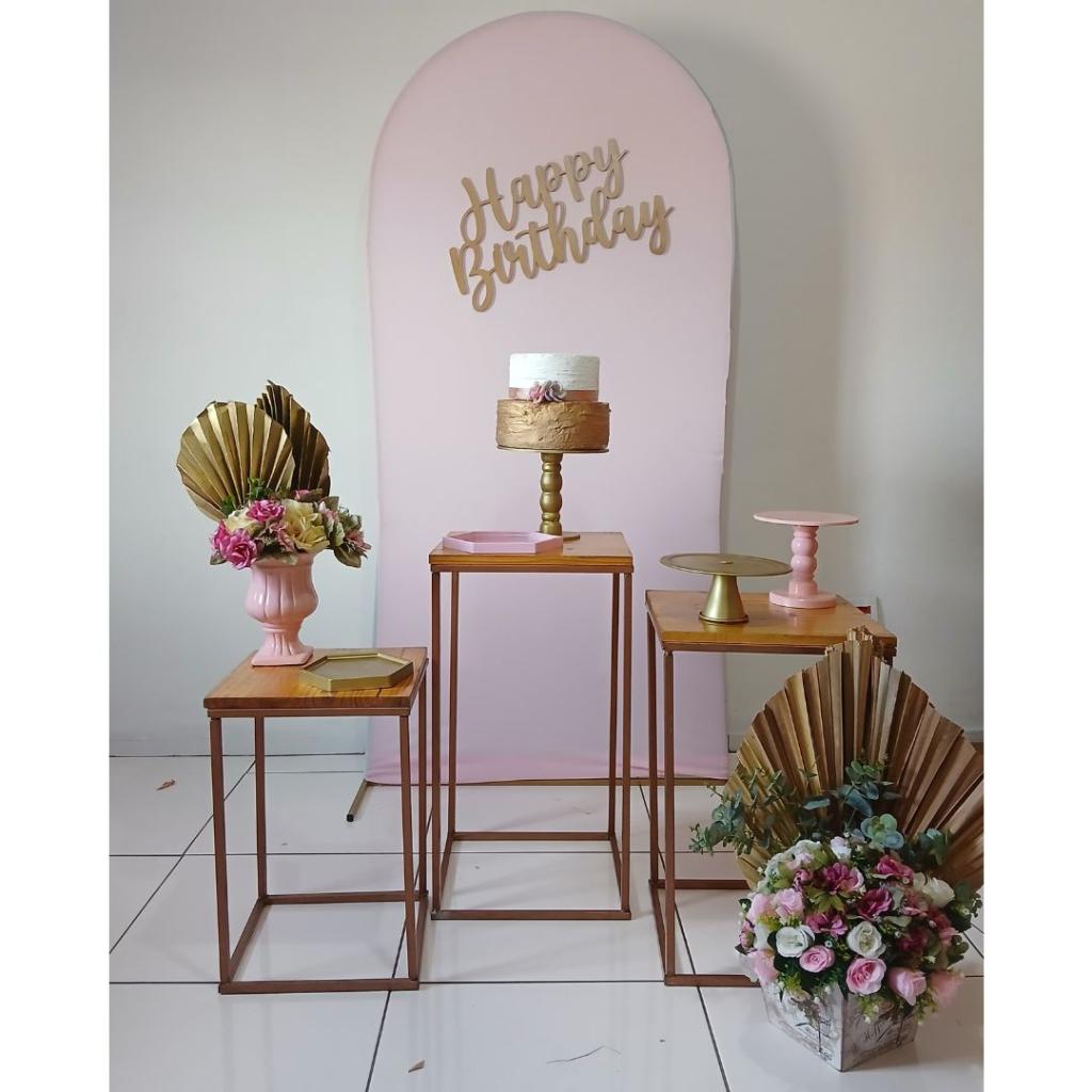 Happy Birthday Rosa E Dourado Composição - Rocha Decorações