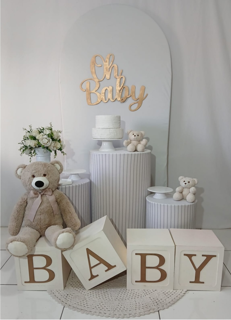 Cha de Bebe E Cha Revelação Oh Baby Branco Composição - Rocha Decorações