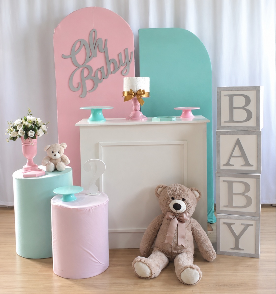 Oh Baby Cha Revelação Verde E Rosa Composição - Rocha Decorações Pegue e Monte Itatiba
