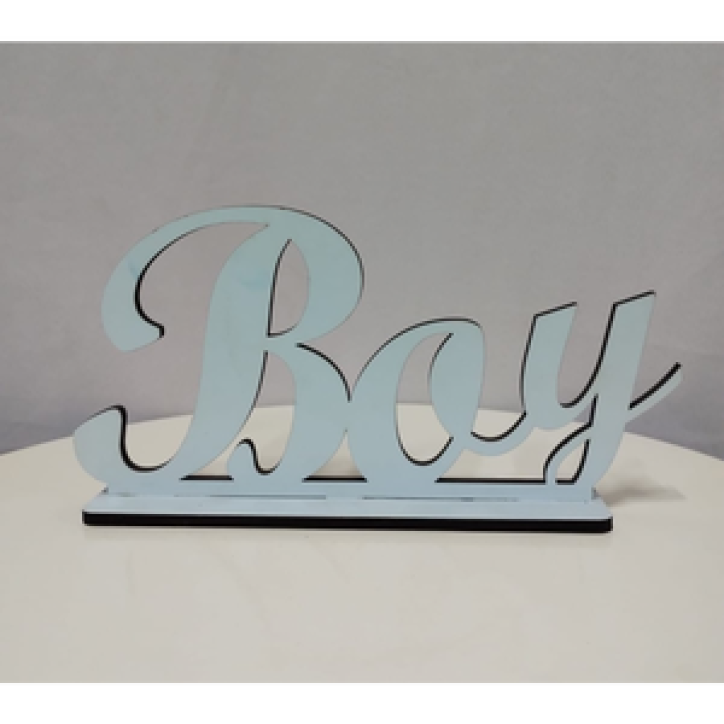 Boy Azul Letra Cursiva Display Mdf - Azul Candy,Azul Claro - Rocha Decorações
