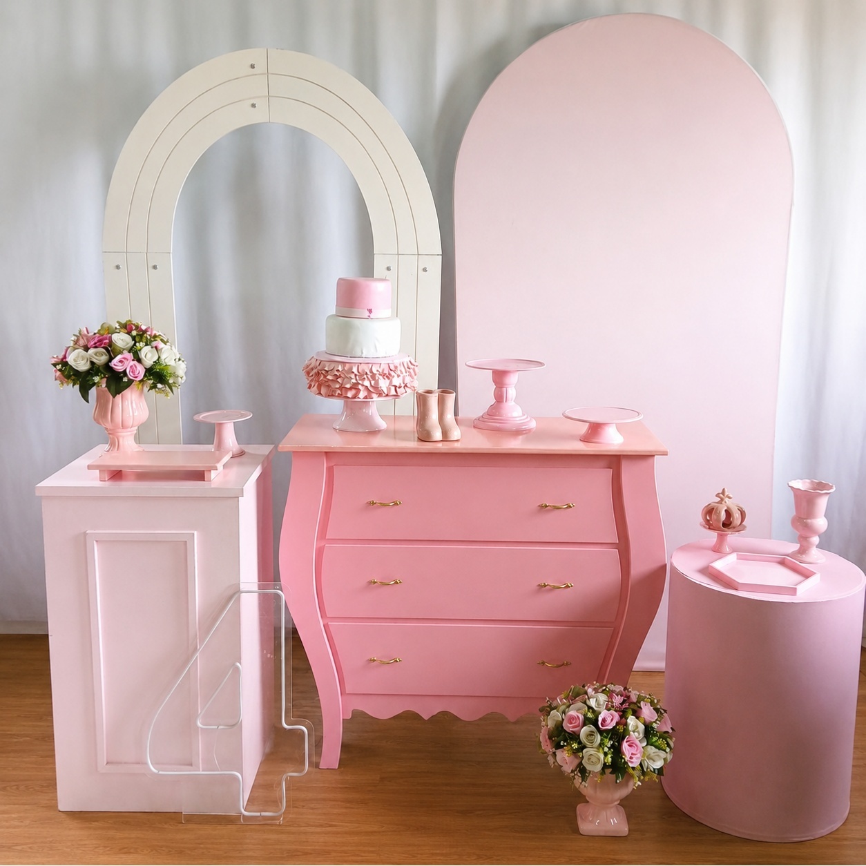 Rosa E Branco Composição K8818 - Rocha Decorações Pegue e Monte Itatiba