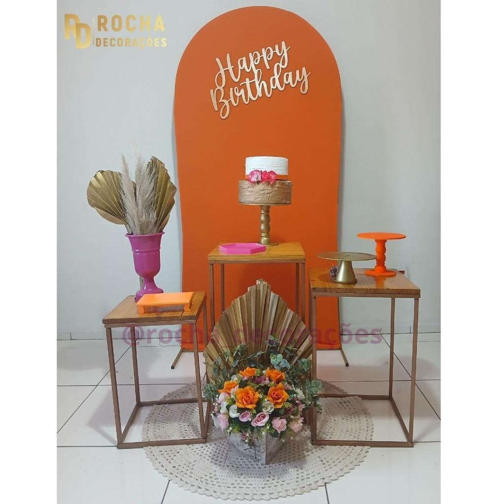 Happy Birthday Laranja Pink E Dourado Composição Ii - Rocha Decorações