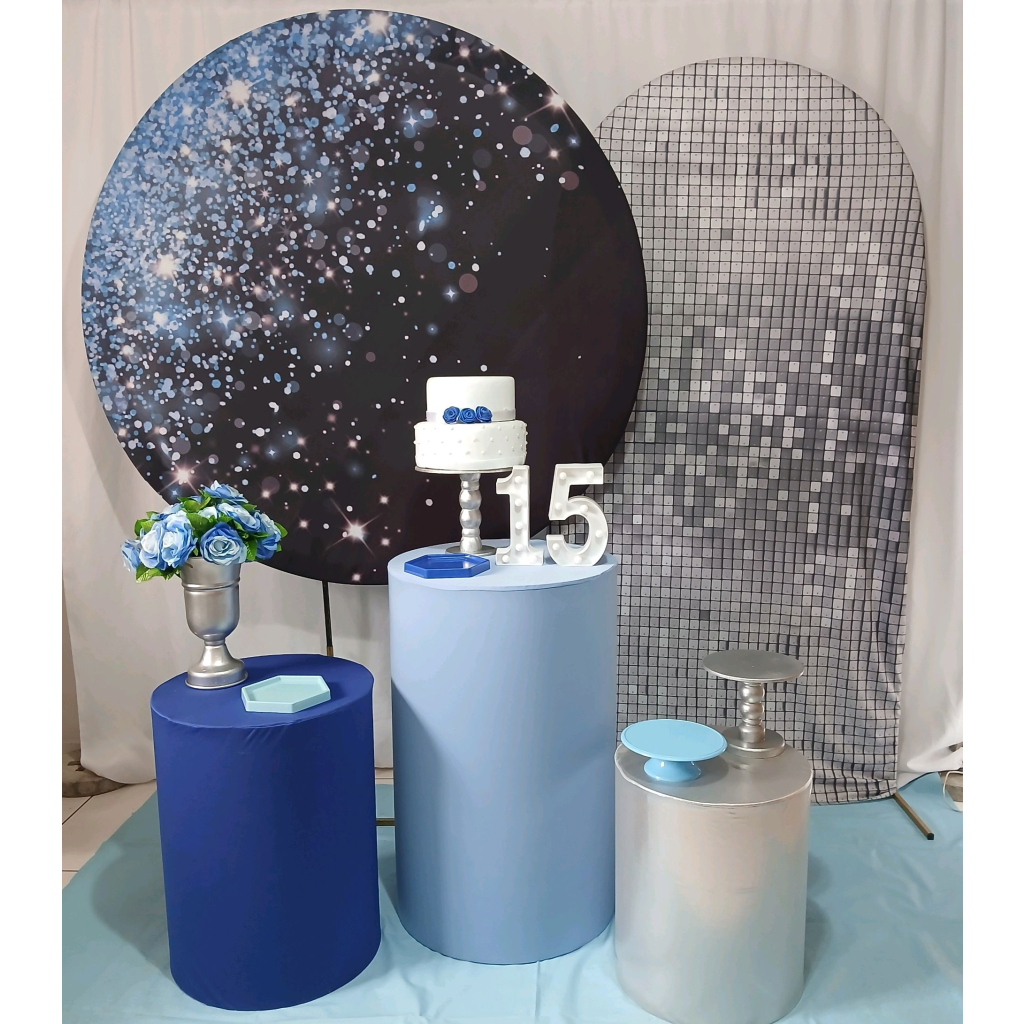 Azul E Prata Glitter Quinze Anos Composição 0061 - Rocha Decorações