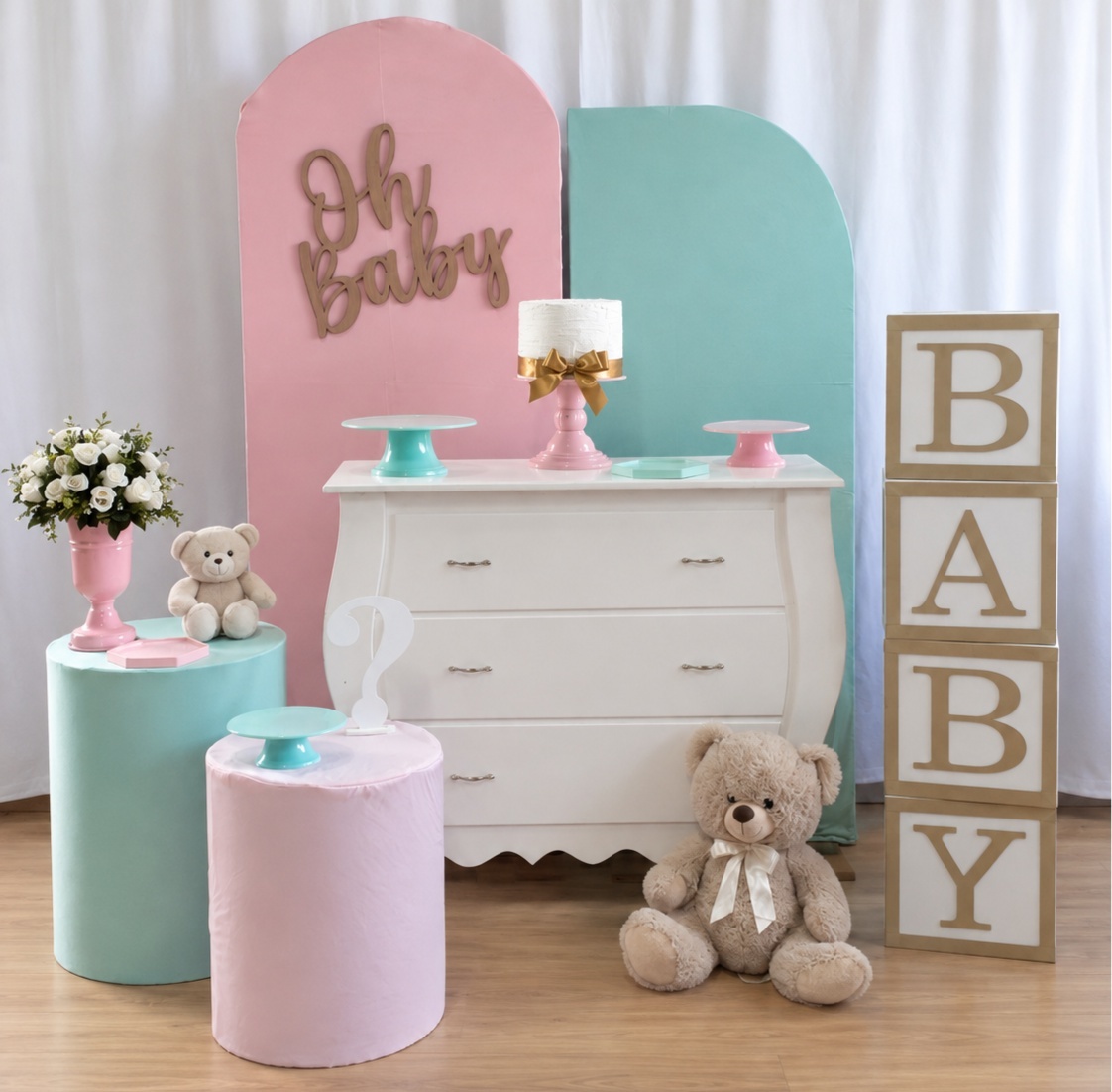 Oh Baby Revelação Verde E Rosa Composição - Rocha Decorações Pegue e Monte Itatiba