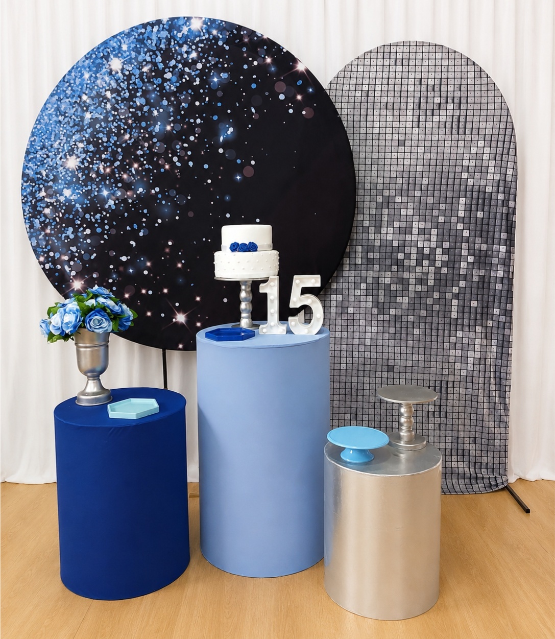 Azul E Prata Glitter Composição K-1847 - Rocha Decorações Pegue e Monte Itatiba