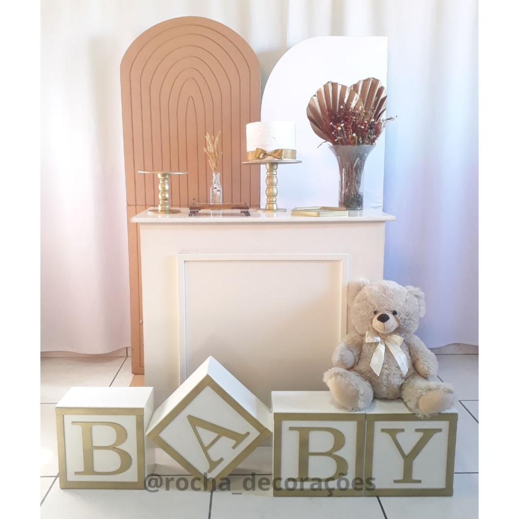 Chá de Bebê Ou Revelação Baby Branco E Dourado Composição - Rocha Decorações