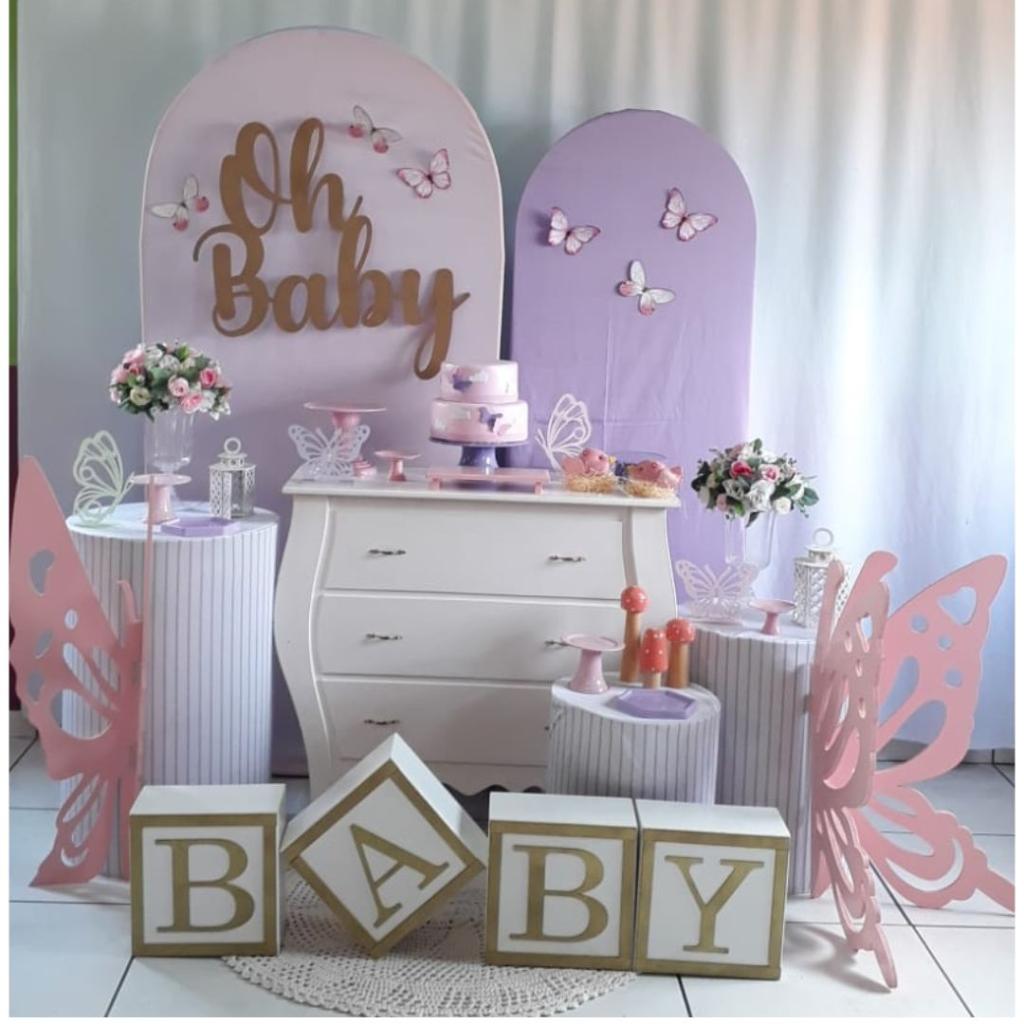 Borboleta Rosa E Lilás Cha de Bebe Menina Composição - Rocha Decorações