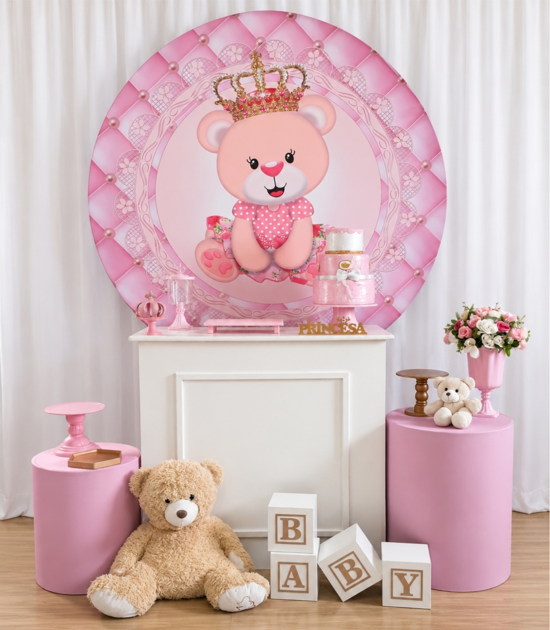 Ursa Princesa Cha de Bebe Composição K-8548 - Rocha Decorações Pegue e Monte Itatiba