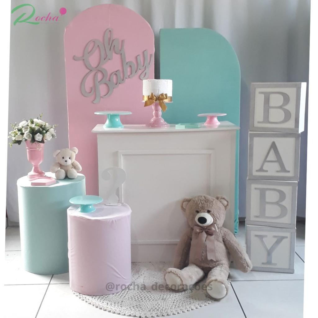 Oh Baby Cha Revelação Verde E Rosa Composição - Rocha Decorações
