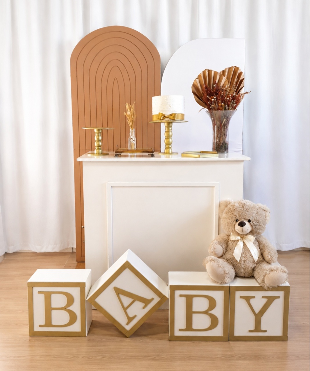 Dourado E Branco Chá de Bebê Ou Revelação Composição K-7345 - Rocha Decorações Pegue e Monte Itatiba