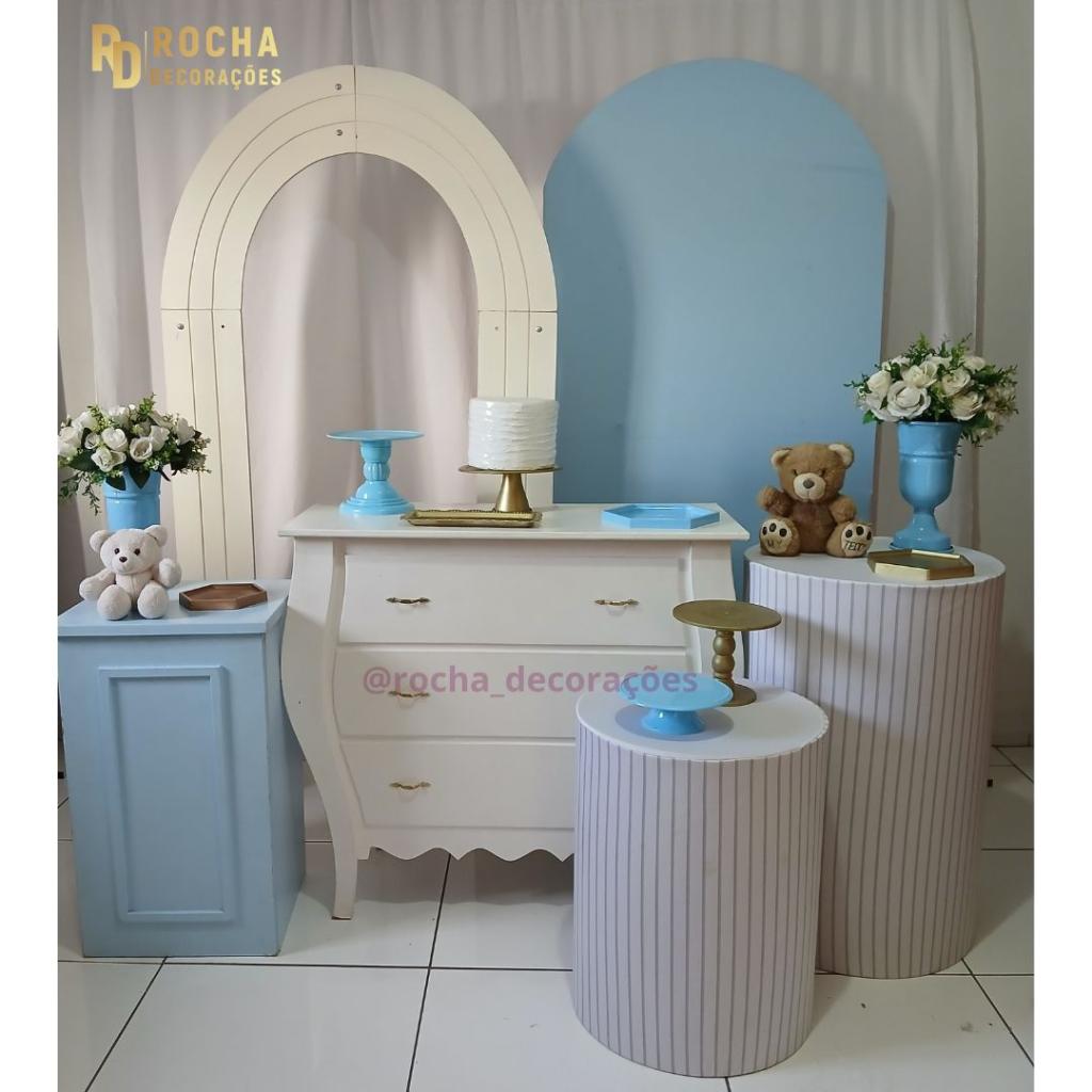 Urso Cha Bebe Menino Branco E Azul Composição - Rocha Decorações
