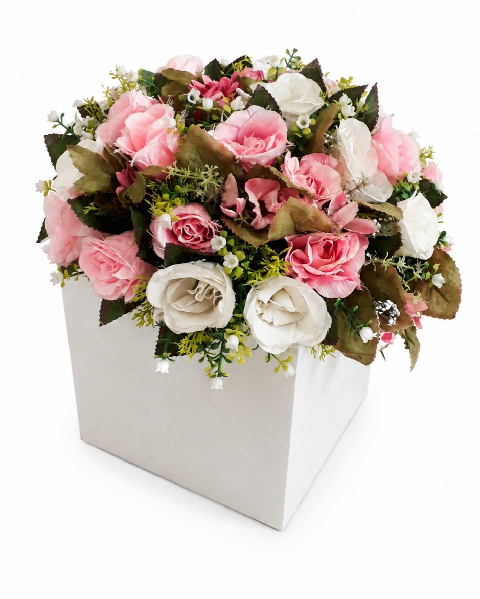 Cachepot Branco 20Cm + Arranjo de Flores - Rocha Decorações Pegue e Monte Itatiba