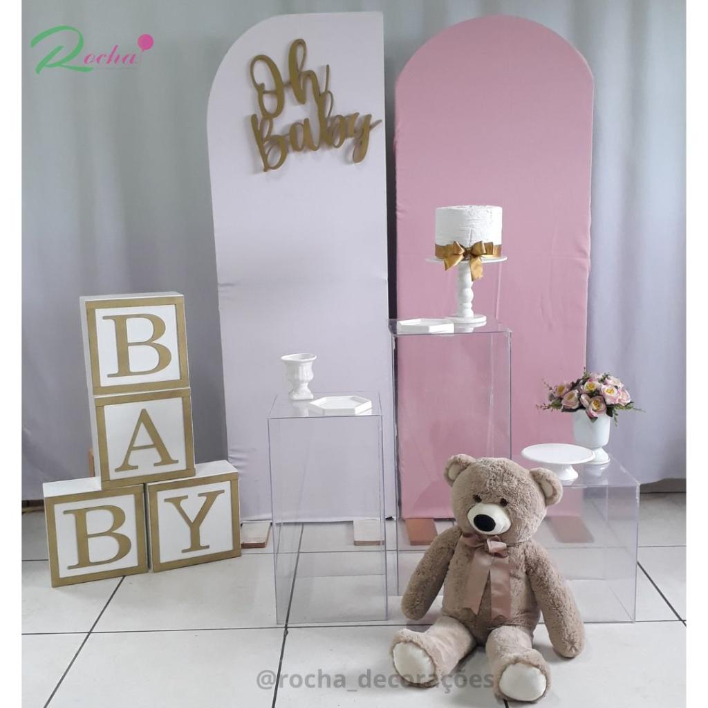 Oh Baby Cha de Bebe Menina Rosa E Branco Composição - Rocha Decorações
