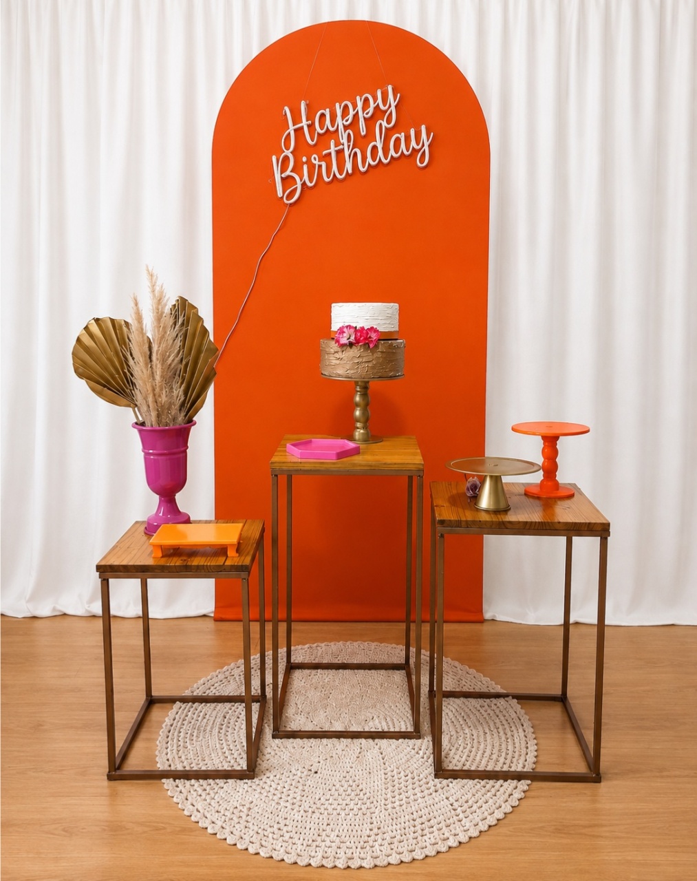 Happy Birthday Laranja Pink E Dourado Composição - Rocha Decorações Pegue e Monte Itatiba