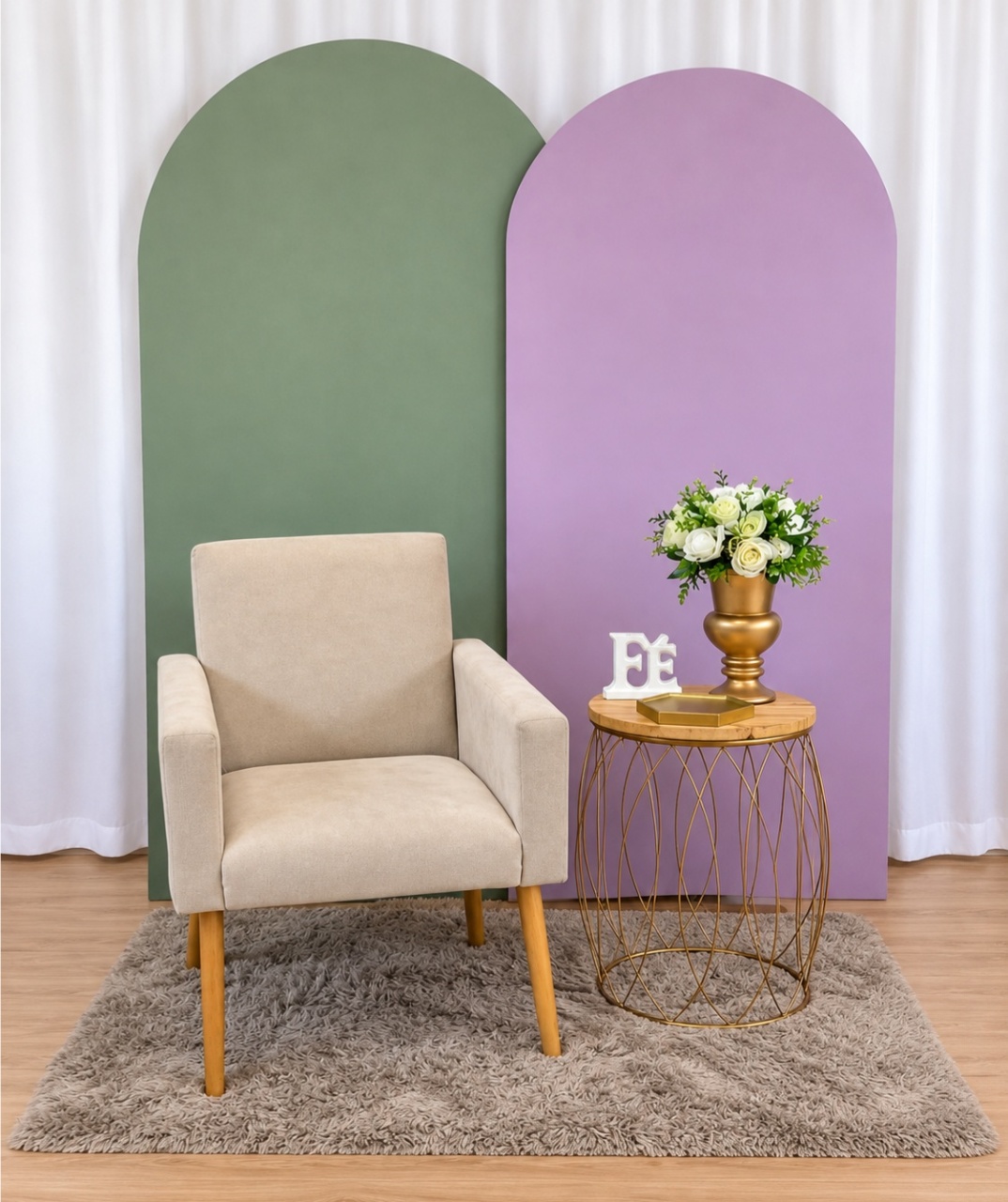 Cenário Verde E Lilás Para Chá de Mulheres, Encontros E Igrejas Composição - Rocha Decorações Pegue e Monte Itatiba