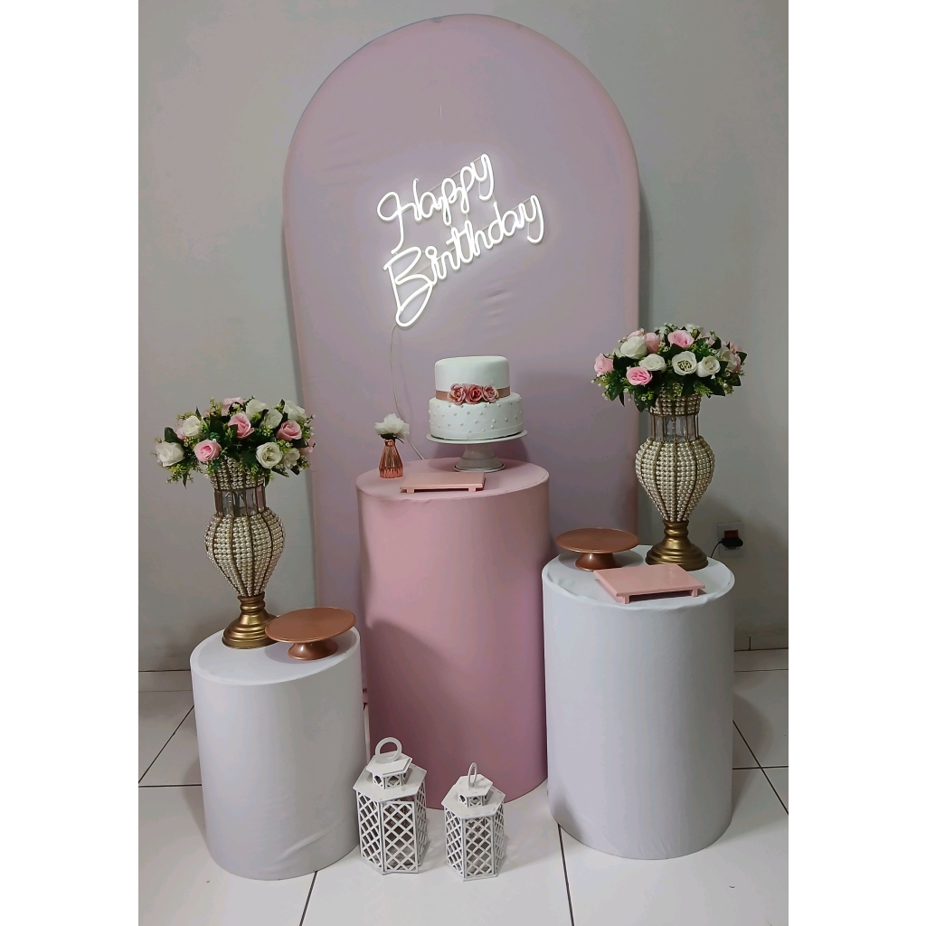 Happy Birthday Feminino Rosa Composição - Rocha Decorações