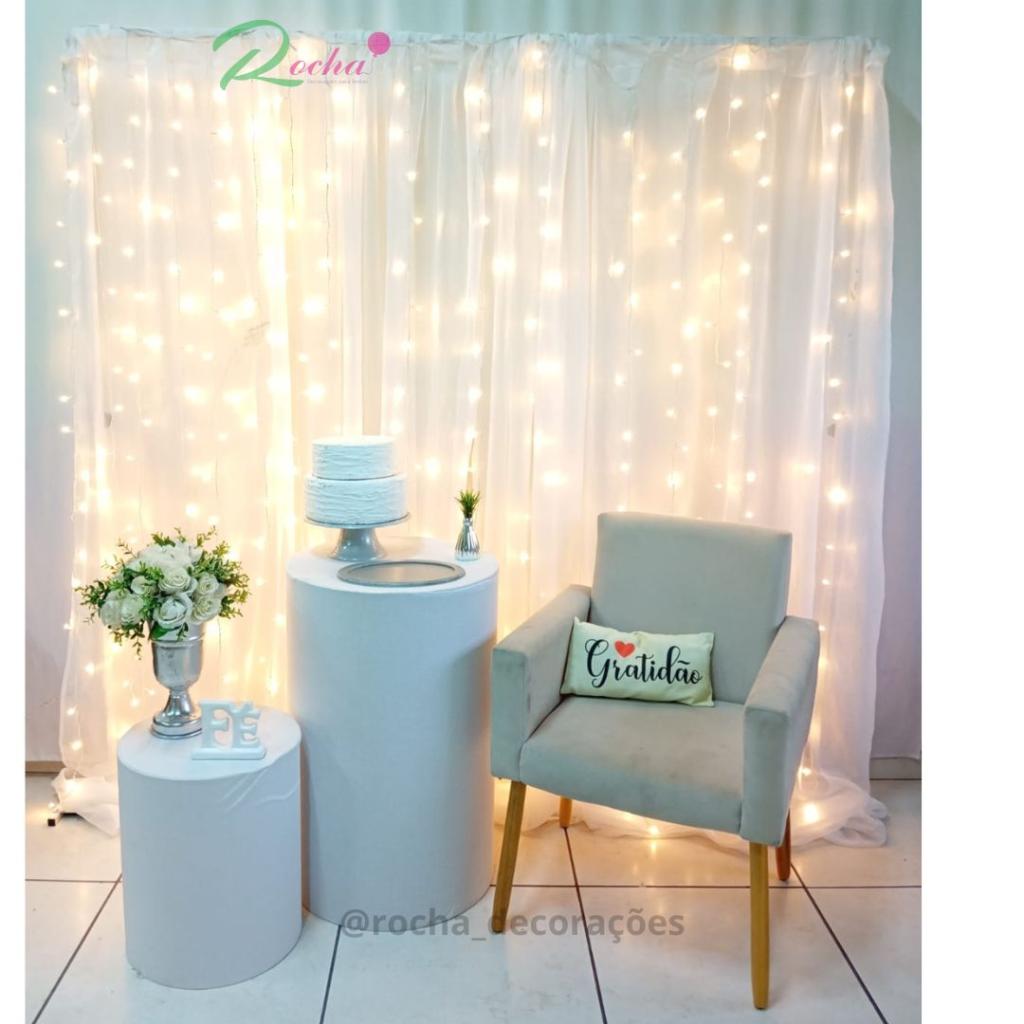 Cenario Branco Com Cortina Led - Rocha Decorações