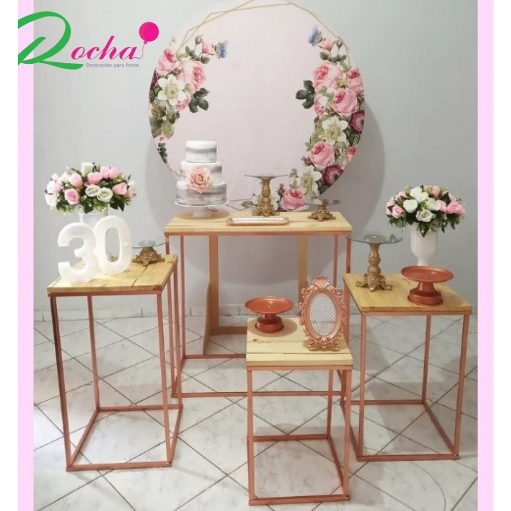 Floral Rosa E Dourado Comp0012 - Rocha Decorações